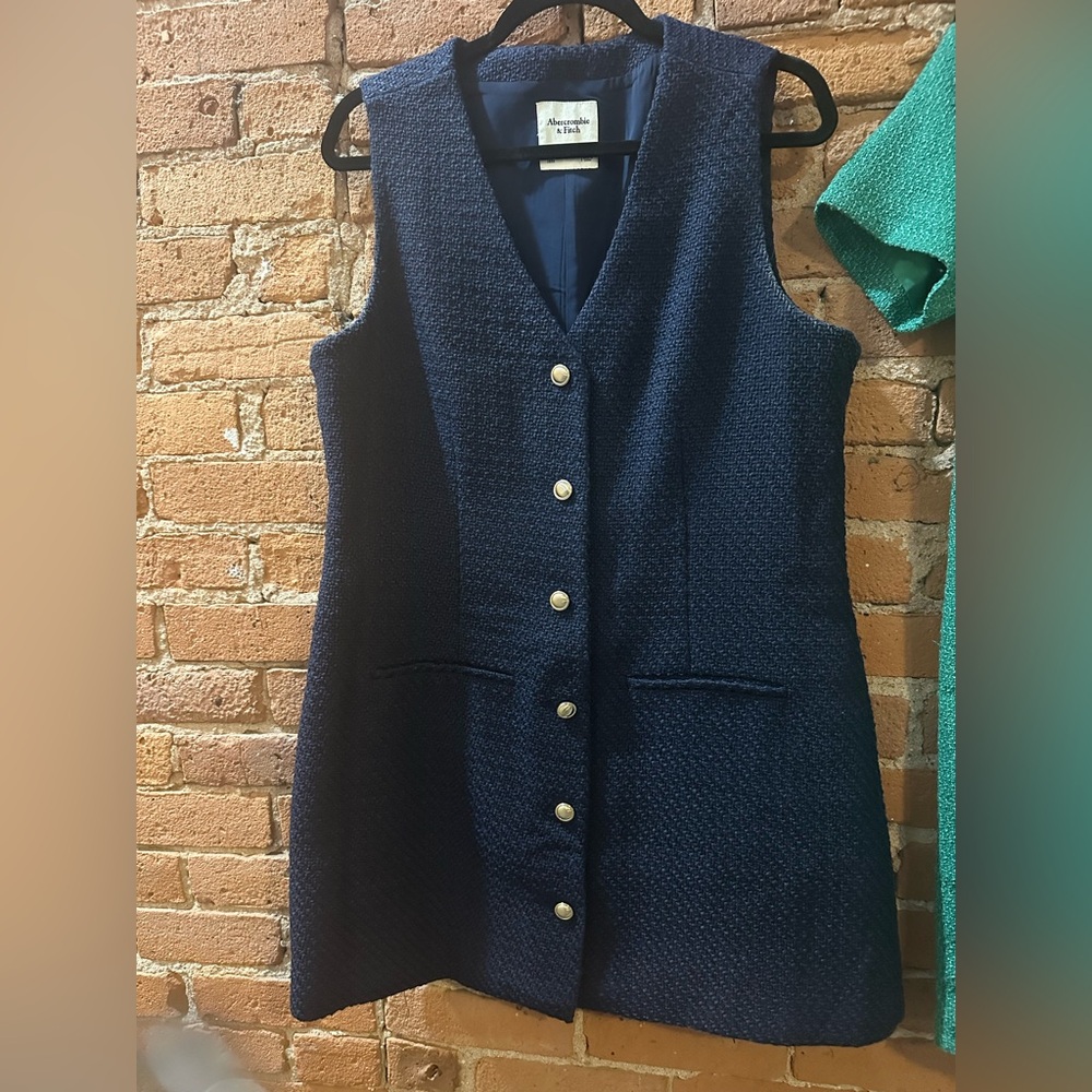 Abercrombie & Fitch Navy Textured Sleeveless Button Front Dress